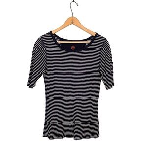 Tory Burch | Navy Blue and White Stripe Tee With Sleeve Pocket